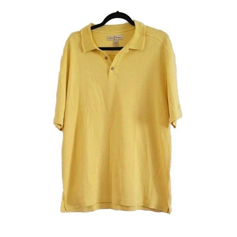 TOMMY BAHAMA Silk Blend Polo Golf Shirt  Men’s Casual Large L Yellow Crepe